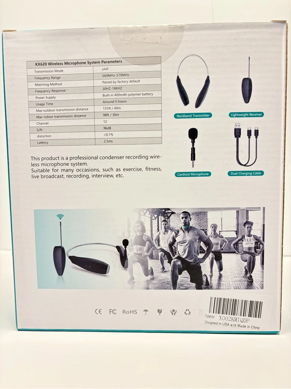NIB UHF Wireless Neckband Microphone System KX620 Hands-Free